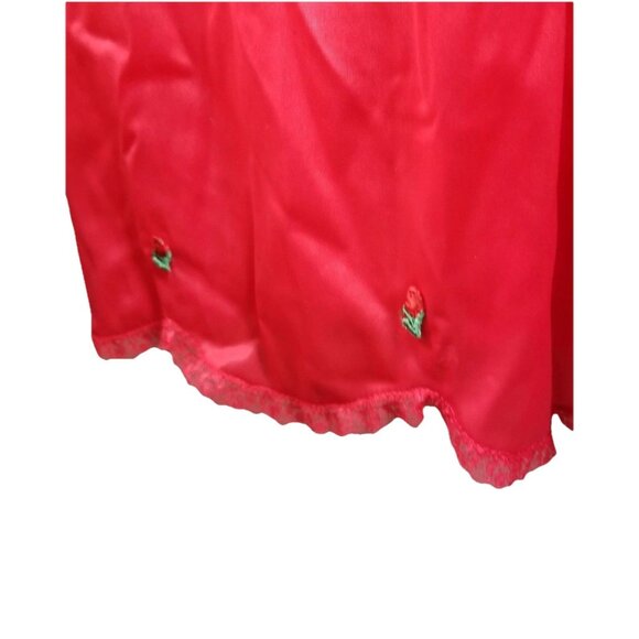 Henson Kaepernick Vtg Red Floral Nylon Lace Trim Nightgown Slip Dress - Picture 2 of 6